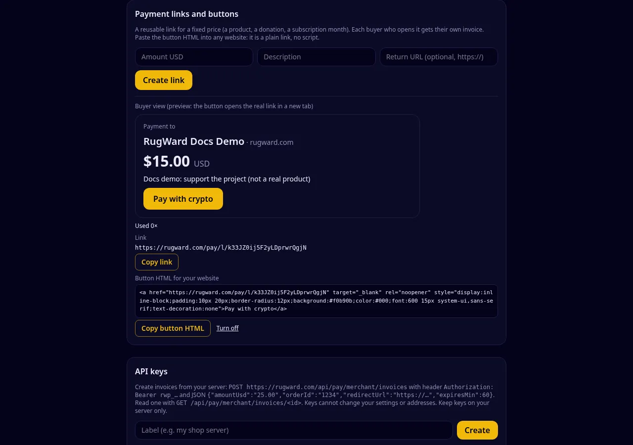 Zahlungslinks im Dashboard