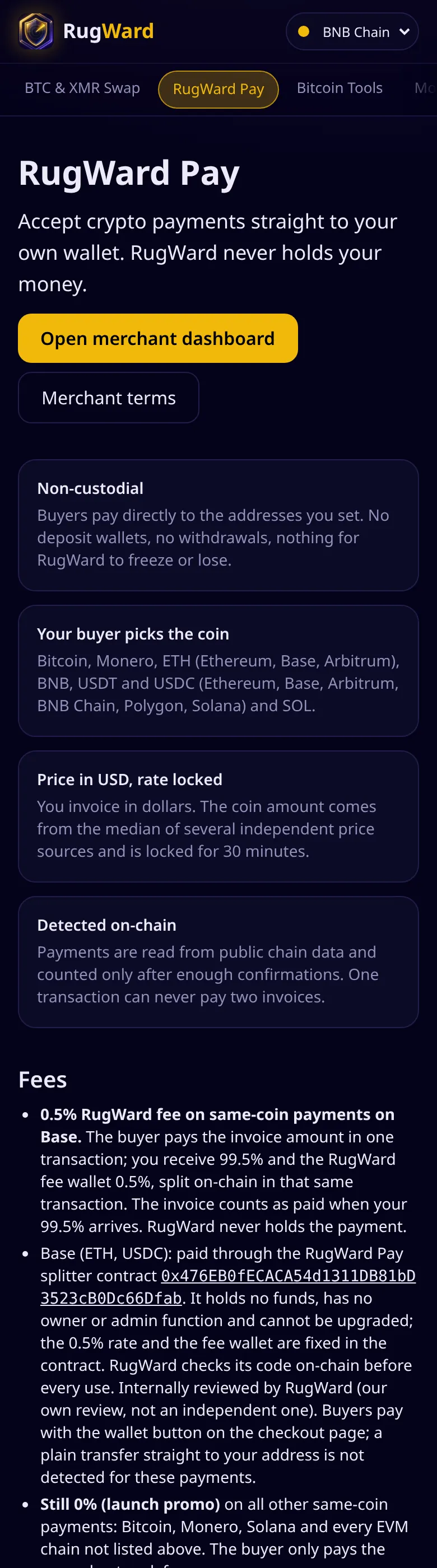 Страница RugWard Pay на телефоне
