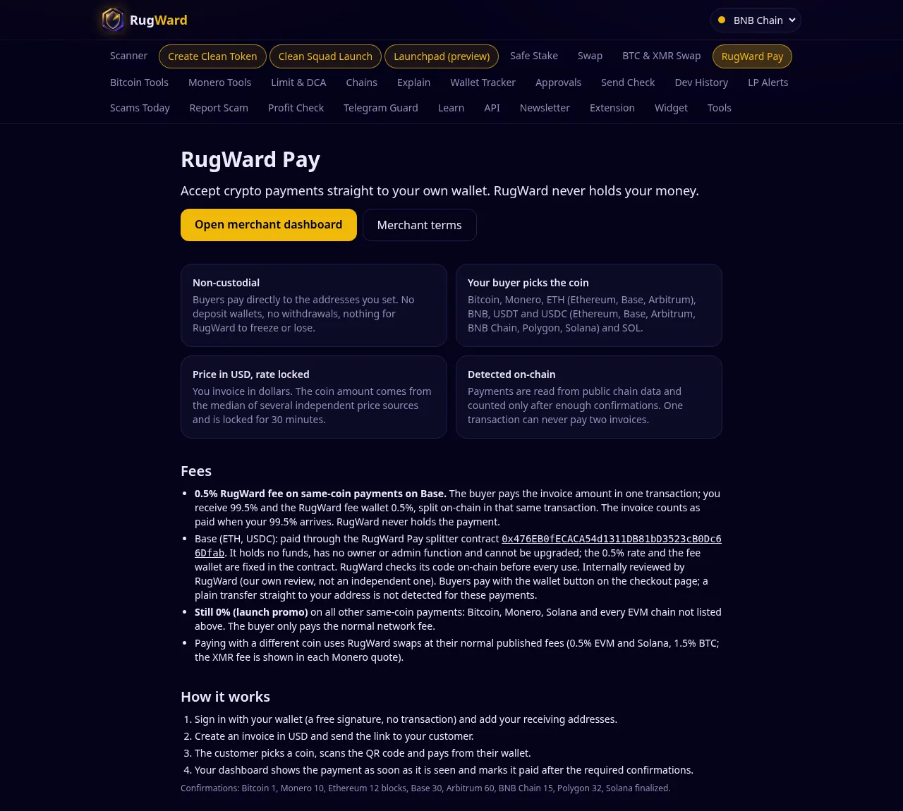 Страница RugWard Pay на rugward.com/pay